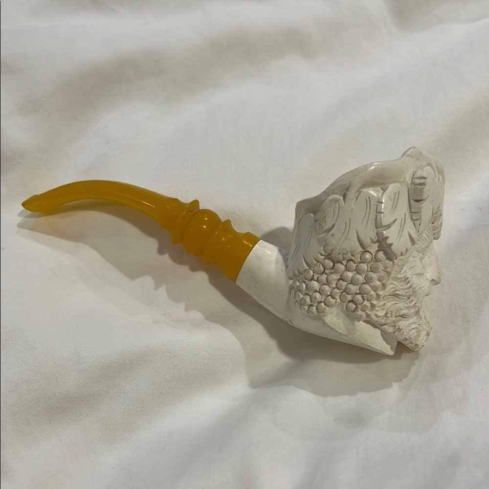 Carved White Meerschaum Pipe with Bearded Face